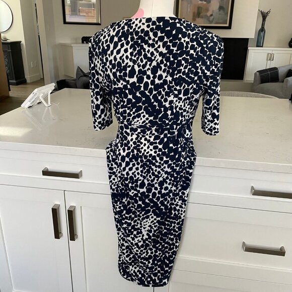 Lauren Ralph Lauren Animal Print Faux Wrap Dress Navy+White Sz 6 No Fabric Tag - Picture 5 of 9